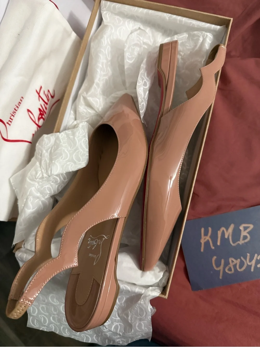 NEW Christian Louboutin Nude Patent Slingback Pumps - Picture 2 of 8